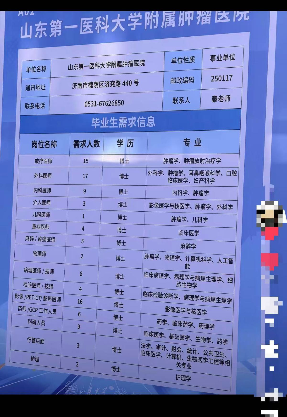 山东一医院招聘含后勤在内全要求博士学历 院方:系博士专招